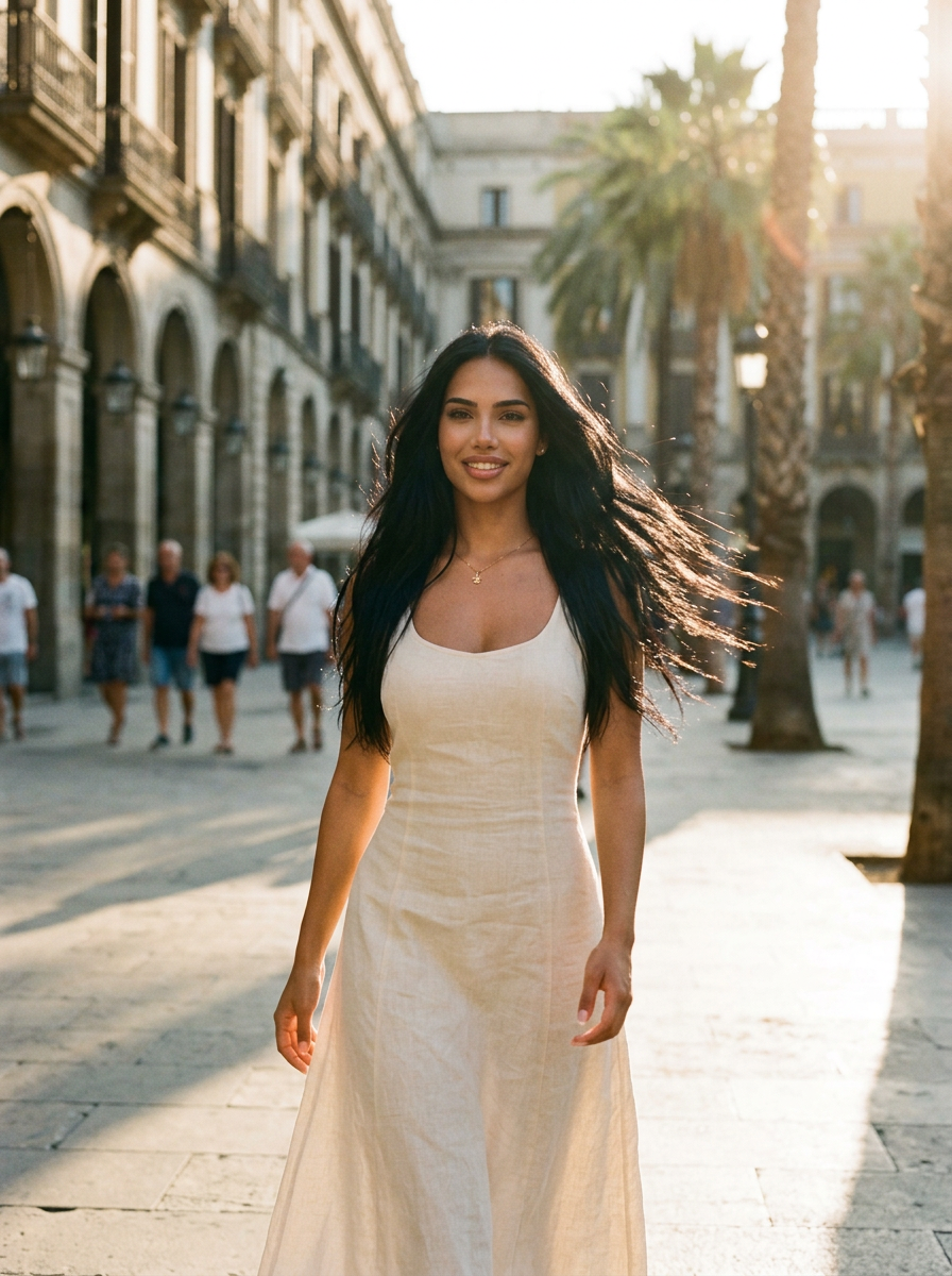 Same AI creator walking outdoors at golden hour