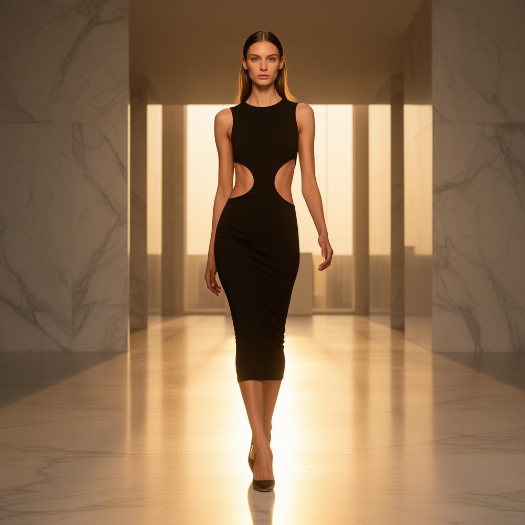 Cutout bodycon, marble interior, sunlit walk